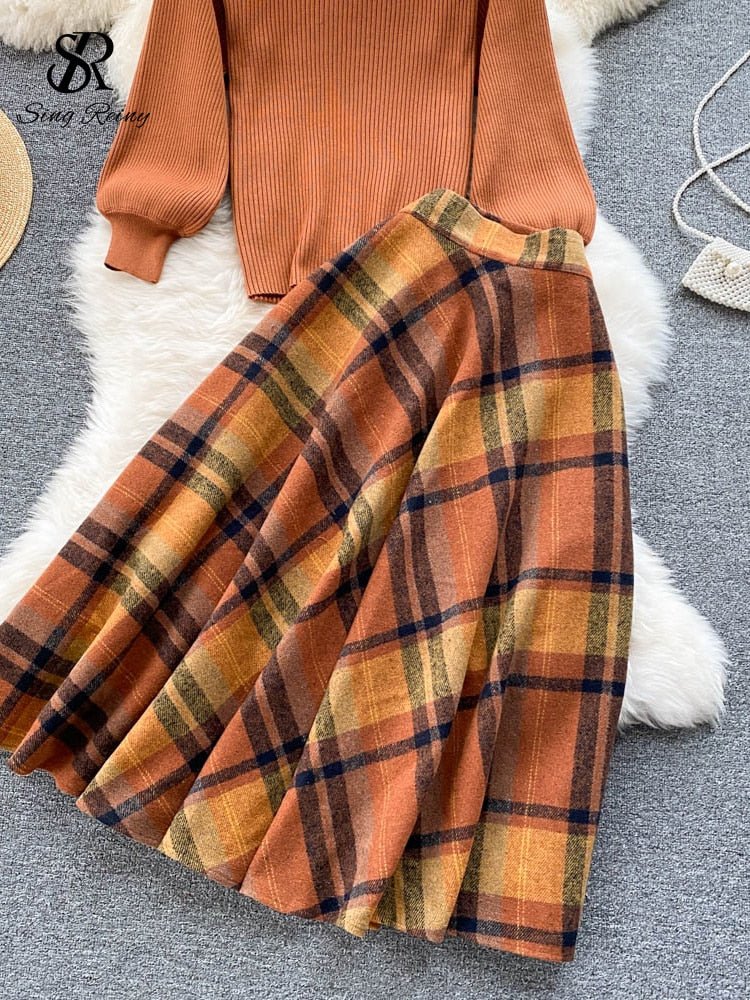 Two Piece Sweater/ Plaid Skirt