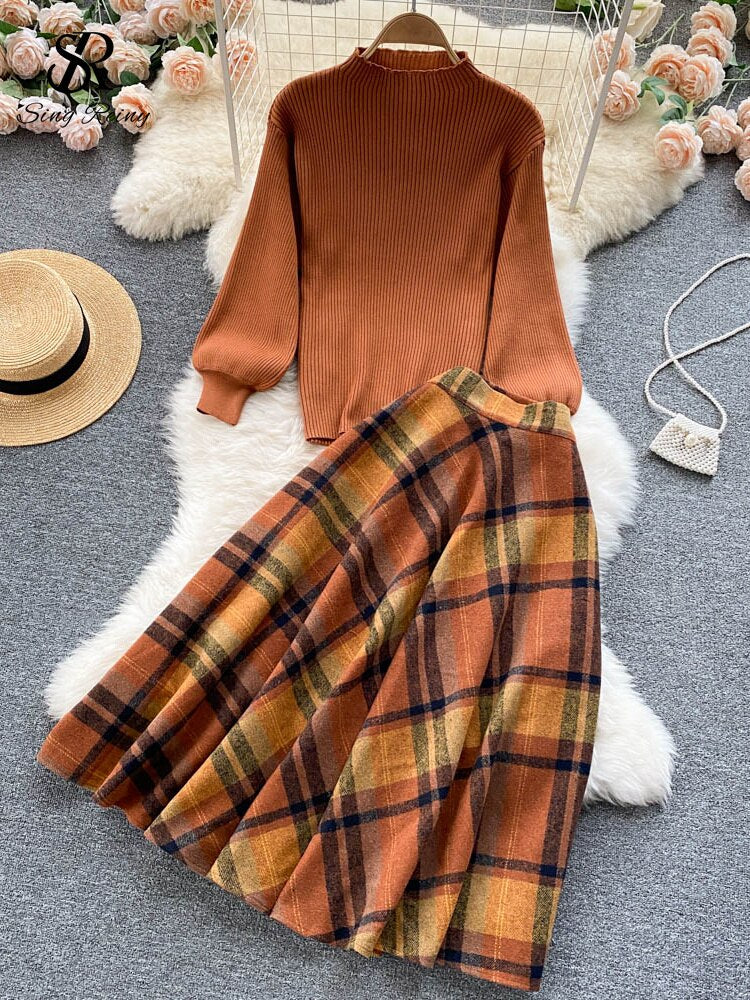 Two Piece Sweater/ Plaid Skirt